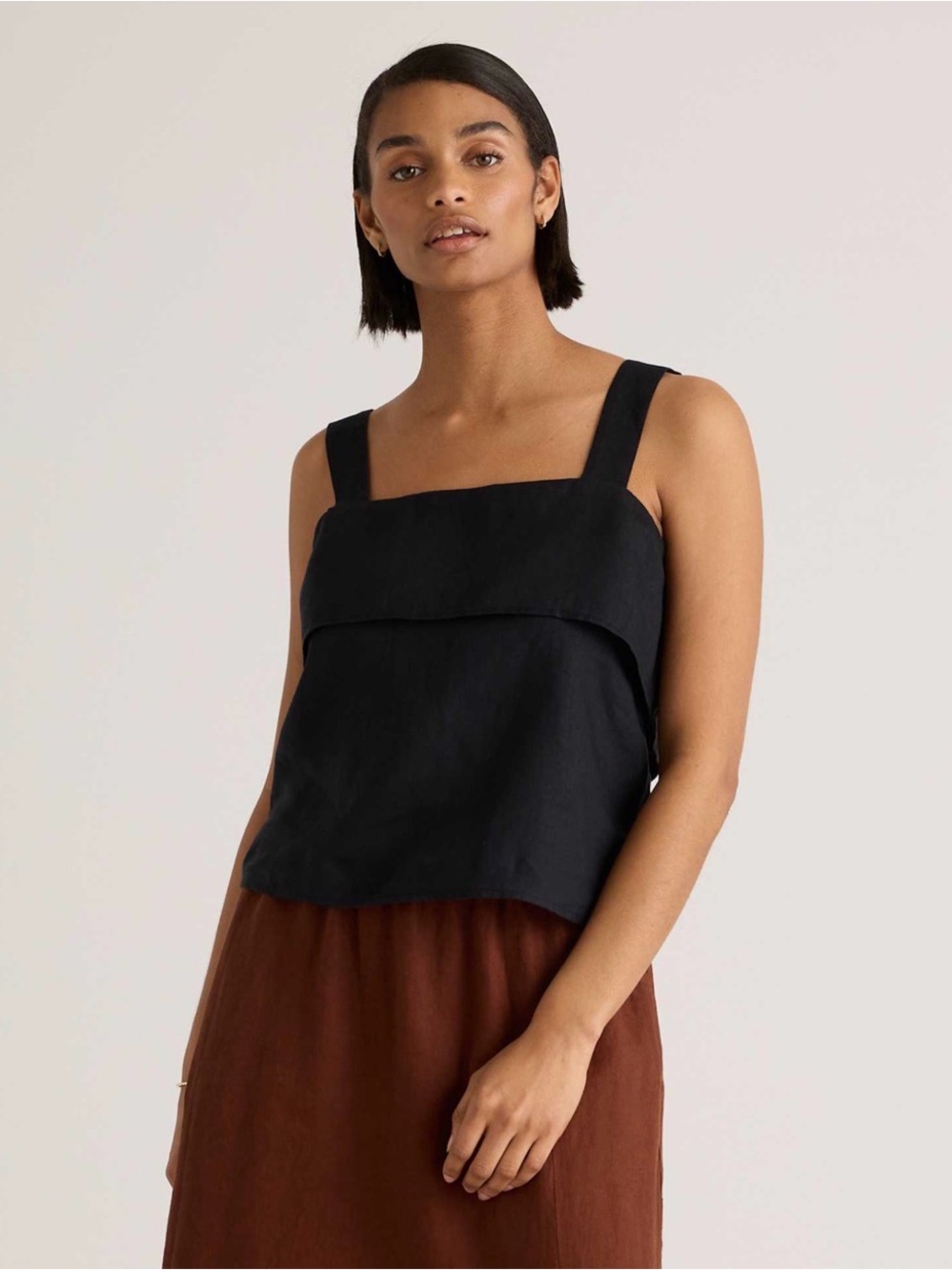 Quince 100% European Linen Black Square Neck Tank XS Minimalist Capsule *flaw*